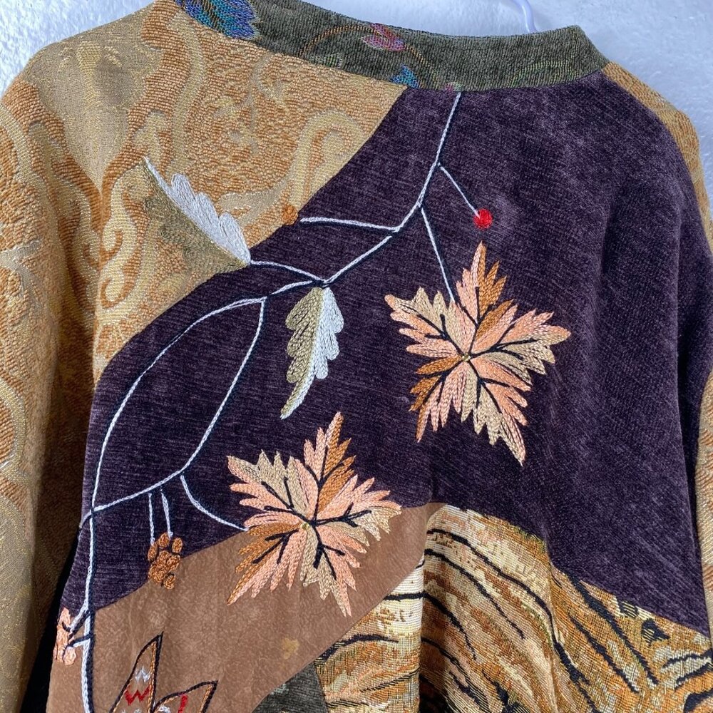 Alex Kim Jacket Tapestry Patchwork Mix Media Leaves Mulitcolor 5X Boho Eclectic - Picture 10 of 15